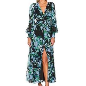 Yumi Kim Frida Floral Long Sleeve Maxi Dress in Black, green, & blue multi color
